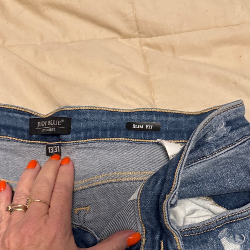 Judy Blue Distressed Straight Leg Jeans - Blue - Picture 2 of 3
